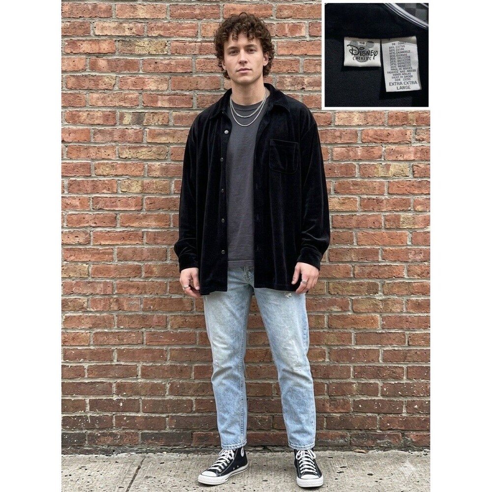 VINTAGE Disney Catalog Black Velour Button Down XXL